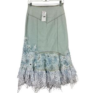 Vintage beaded lace asymmetrical denim fairy skirt NWT medium